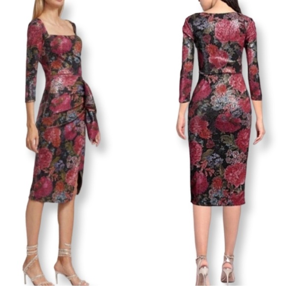 CHIARA BONI La Petite Robe NWT  Cesarima Floral Sequined Midi Dress Size 2 - Picture 3 of 17